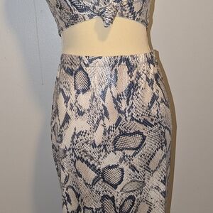Fashion Nova Snake Print Skirt Set - Black and Cream